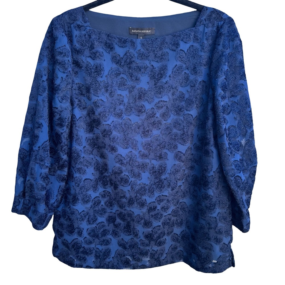 Banana Republic Boho Feminine Floral Burnout Boatneck Elegant Sheer Blouse S